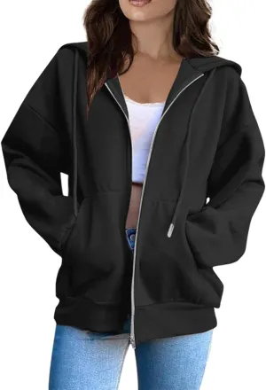Zip Up Hoodies For Women Cropped Solid Color Sweatshirts Fall Outfits 2024 Long Sleeved Teen Girls Clothes